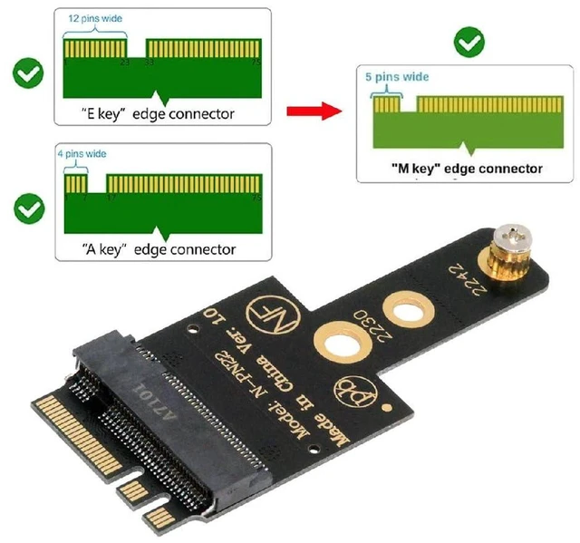 Alt view image 3 of 7 - AJMRTC M.2 NGFF A+E Key 2230 Male to M-Key NVMe Female Extension Adapter, Laptop Motherboard A+E Slot to NVMe SSD Converter, Supports 2230 / 2242 M.2 NVMe SSD