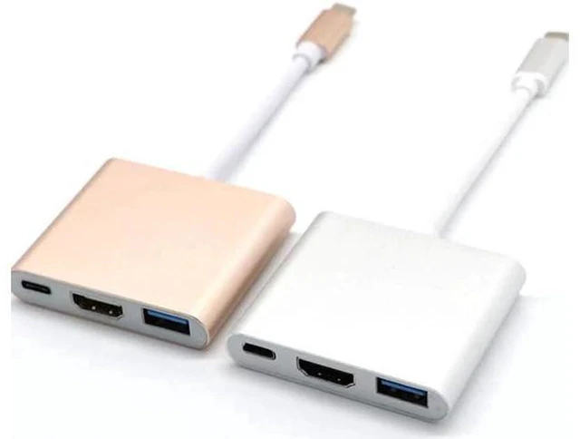 Alt view image 2 of 6 - AJMRTC 3 in 1 USB 3.1 Type-C Multiport Hub Adapter Cable, 4K HDMI + USB3.0 + USB-C PD Pass-Through Port, Portable Multiport Dongle Compatible with Apple MacBook, USB-C Laptops