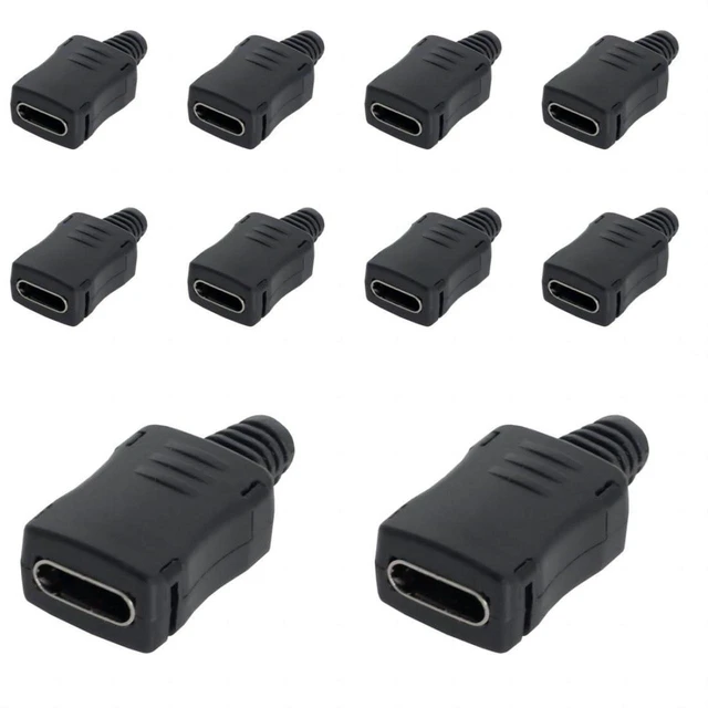Main image of AJMRTC 10 Pack USB 2.0 Type-C 4Pin Female Solder Connector, DIY Repair Replacement Socket Port, Solderable Adapter for OD 3.0mm Cable, USB-C Jack for Cable Making and Electronic DIY