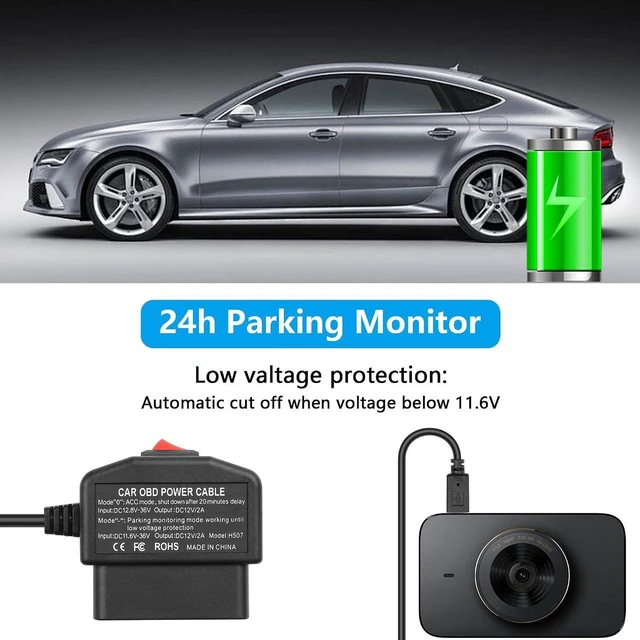 Alt view image 7 of 7 - AJMRTC OBD2 to Mini USB Dash Cam Hardwire Power Cable, OBD II Hardwiring Charger Adapter with ACC & Parking Monitor Mode, Low Voltage Cutoff for Car DVR, GPS, Radar Detector