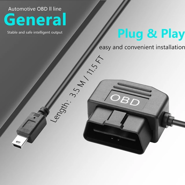 Alt view image 6 of 7 - AJMRTC OBD2 to Mini USB Dash Cam Hardwire Power Cable, OBD II Hardwiring Charger Adapter with ACC & Parking Monitor Mode, Low Voltage Cutoff for Car DVR, GPS, Radar Detector
