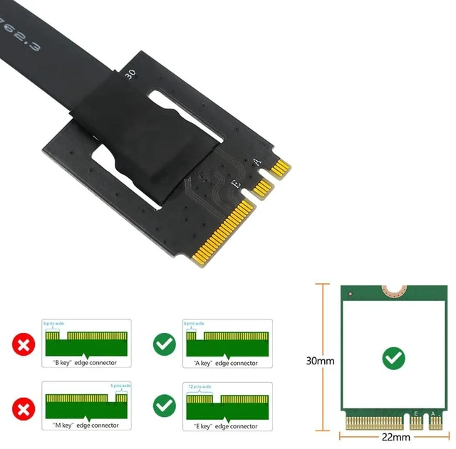 Alt view image 3 of 7 - AJMRTC M.2 NGFF Dual Key A-E to PCIe X8 Riser Adapter Cable, 270 Degree Reverse Angle 20CM High Speed FPC Extension Cord with 4Pin FDD 12V Power Connector, Supports M.2 2230 Socket for Mini PC, Embedd