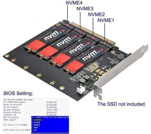 Alt view image 7 of 7 - AJMRTC 4-Port NVMe M.2 AHCI to PCIe 3.0 Gen3 X16 Expansion RAID Card with Cooling Fan, VROC Ready Hyper Adapter for 2280 M-Key NVMe SSD, Desktop PC, Workstation, Server Storage Upgrade