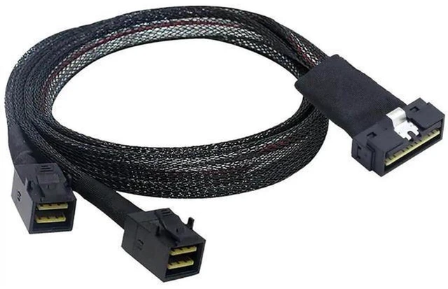 Main image of AJMRTC Slimline SFF-8654 8i to Dual SFF-8643 Server Breakout Cable, 12Gbps High Speed Slim SAS Internal Data Cord for RAID Controller, HBA, Server Backplane, Storage Expansion