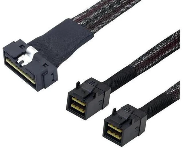 Alt view image 6 of 6 - AJMRTC Slimline SFF-8654 8i to Dual SFF-8643 Server Breakout Cable, 12Gbps High Speed Slim SAS Internal Data Cord for RAID Controller, HBA, Server Backplane, Storage Expansion
