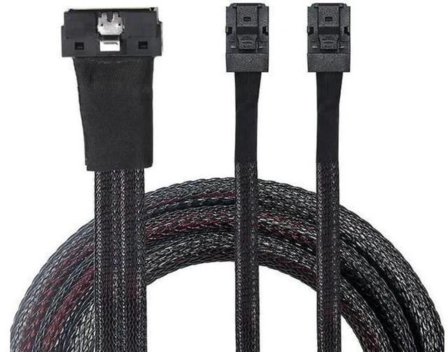 Alt view image 5 of 6 - AJMRTC Slimline SFF-8654 8i to Dual SFF-8643 Server Breakout Cable, 12Gbps High Speed Slim SAS Internal Data Cord for RAID Controller, HBA, Server Backplane, Storage Expansion