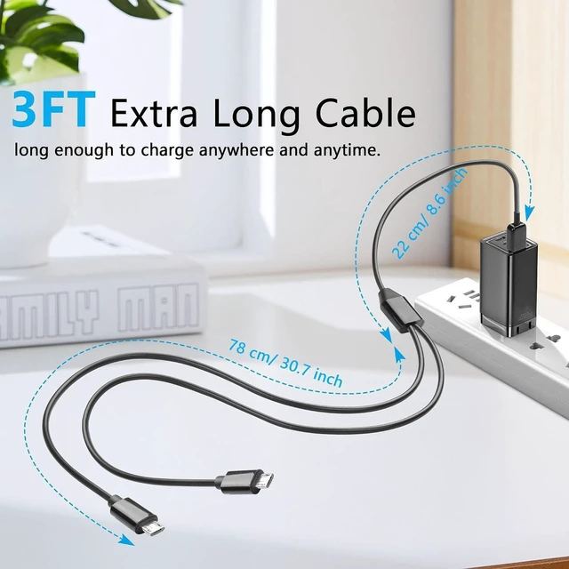 Alt view image 3 of 6 - AJMRTC 3FT USB 2.0 Type A Male to Dual Micro USB Male Splitter Charging Cable, Multi Micro USB Power Cord for Android Phones, Power Banks, Cameras, Bluetooth Speakers
