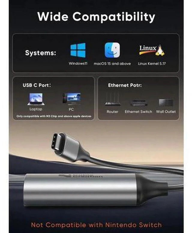 Alt view image 5 of 6 - AJMRTC 5Gbps USB C to RJ45 Ethernet Adapter, Type-C 5GbE LAN Network Adapter, Thunderbolt 3/4 Compatible for Laptop, MacBook, NAS, Gaming, Video Editing