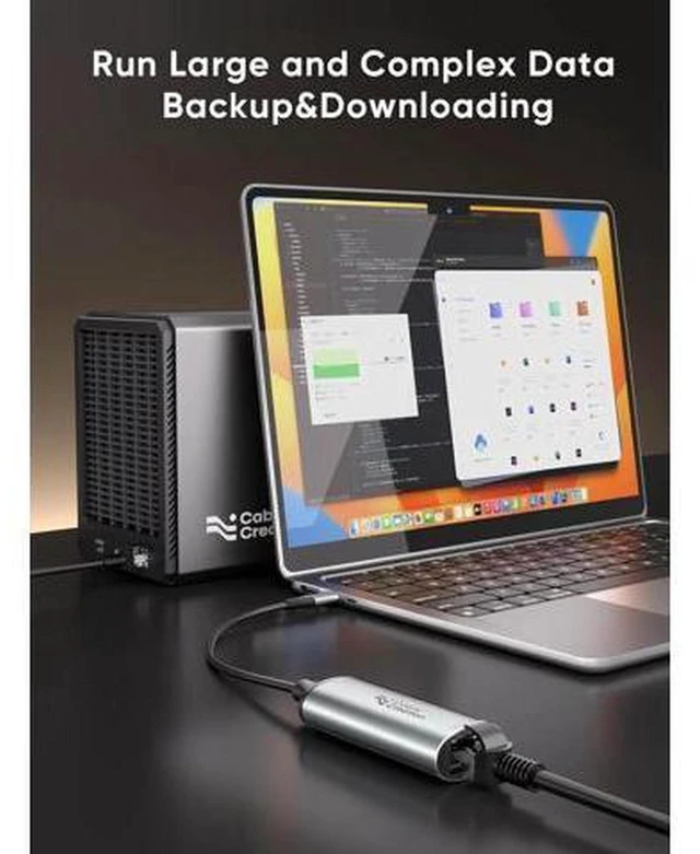 Alt view image 3 of 6 - AJMRTC 5Gbps USB C to RJ45 Ethernet Adapter, Type-C 5GbE LAN Network Adapter, Thunderbolt 3/4 Compatible for Laptop, MacBook, NAS, Gaming, Video Editing