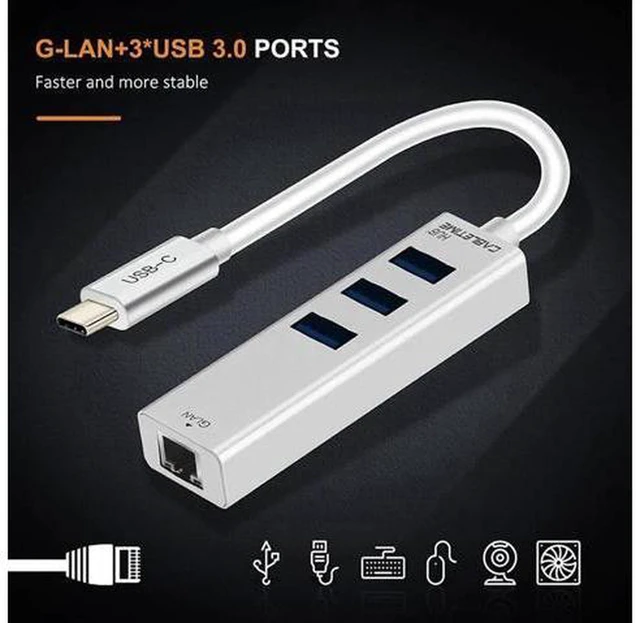 Alt view image 5 of 6 - AJMRTC USB C Ethernet Hub, Type-C to USB 3.0 + RJ45 Gigabit LAN Network Adapter, Plug and Play for Windows 10, Xiaomi Mi Box, Laptop, Android TV, Tablet
