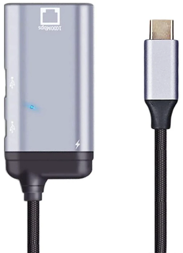 Alt view image 2 of 7 - AJMRTC 4 in 1 USB C Multiport Hub, USB C to Gigabit RJ45 Ethernet, USB A, USB C Data, PD 65W Fast Charging Adapter, Support Network, Data Transfer and Charging Work Simultaneously for Laptop, Tablet