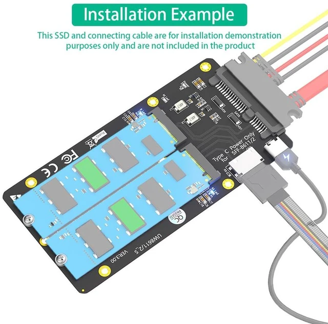 Alt view image 5 of 7 - AJMRTC M.2 NVMe SATA-Bus SSD to SFF-8611 SFF-8612 & SATA Extension Adapter Card, USB-C Power, Supports M2 SSD 2230 2242 2260 2280 for Server, Workstation, OCuLink Expansion