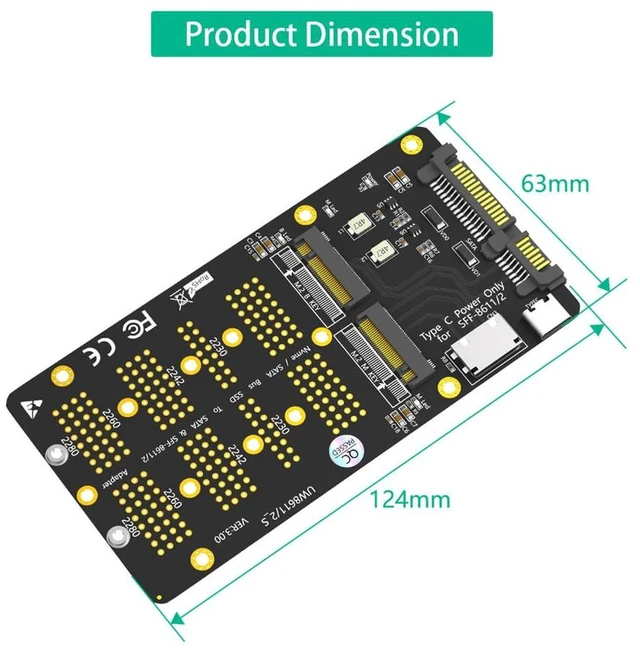 Alt view image 2 of 7 - AJMRTC M.2 NVMe SATA-Bus SSD to SFF-8611 SFF-8612 & SATA Extension Adapter Card, USB-C Power, Supports M2 SSD 2230 2242 2260 2280 for Server, Workstation, OCuLink Expansion