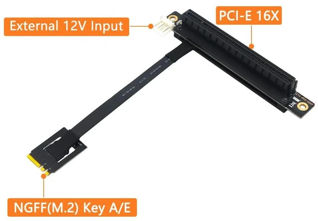 Alt view image 2 of 7 - AJMRTC 270° M.2 NGFF Dual Key A-E to PCIe x16 Riser Adapter Cable, 20cm, 4Pin FDD 12V Power, M.2 2230 A+E Key PCI-E 3.0 Extender for Mini PC, PCIe Device Testing