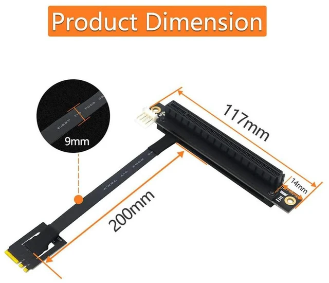Alt view image 3 of 7 - AJMRTC 270° M.2 NGFF Dual Key A-E to PCIe x16 Riser Adapter Cable, 20cm, 4Pin FDD 12V Power, M.2 2230 A+E Key PCI-E 3.0 Extender for Mini PC, PCIe Device Testing