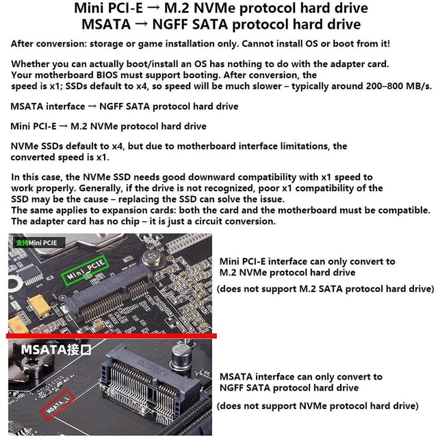 Alt view image 2 of 7 - AJMRTC Mini PCI-E to M.2 NVMe & mSATA to NGFF SATA Dual-Purpose Adapter Card, PCIe X1 Speed Storage Expander for Laptop, Industrial Motherboard, SSD Upgrade
