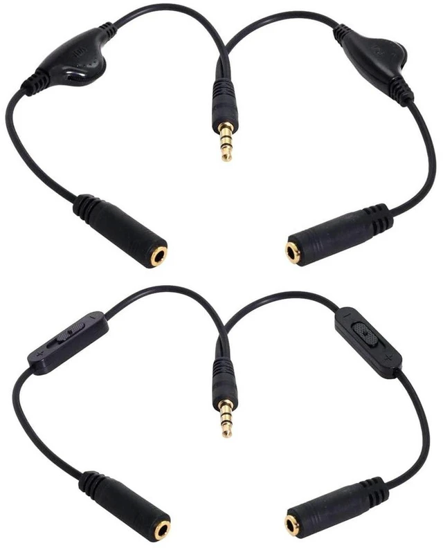 Main image of AJMRTC 2PCS 3.5mm Stereo Audio Y Splitter Cable, Male to Dual 3.5mm Female Headphone Splitter with Independent Volume Control Switch, Black for Headset, Speaker, Phone, Laptop Audio Sharing