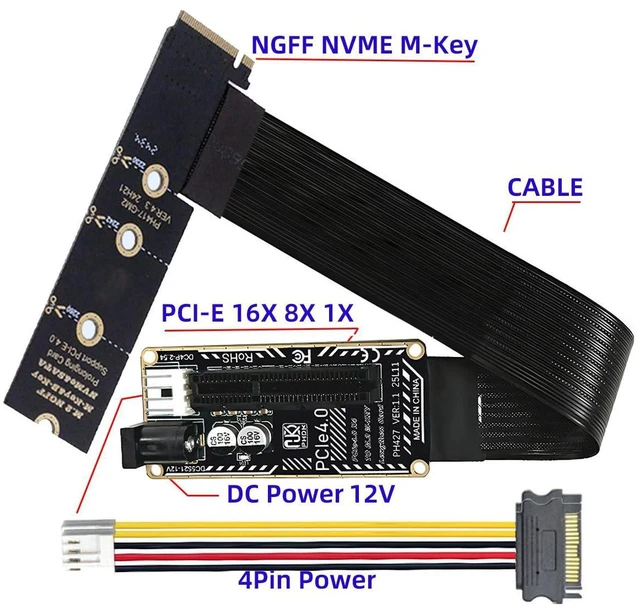 Alt view image 2 of 7 - AJMRTC M.2 M-Key NVMe NGFF to PCIe X1/X4/X8/X16 Extension Cable Adapter, Right Angled PCI Express Riser for M.2 2260 2280 NVMe SSD, GPU & PCIe Device Expansion