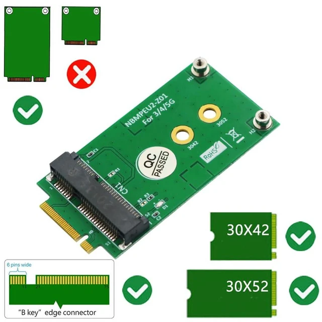 Alt view image 3 of 5 - AJMRTC NGFF M.2 Key B to Mini PCI-E Adapter, M2 B-Key to mPCIe WWAN Converter for 3G 4G 5G GSM LTE Module, Desktop PC Wireless Expansion Board, NO SIM Card Slot