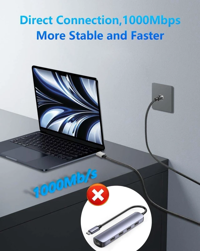 Alt view image 4 of 7 - AJMRTC USB A to Gigabit Ethernet Cable 6.5FT, USB 3.0 Type A to RJ45 LAN Network Adapter Cord, 10/100/1000Mbps Wired Network Converter for Laptop, PC, Game Console