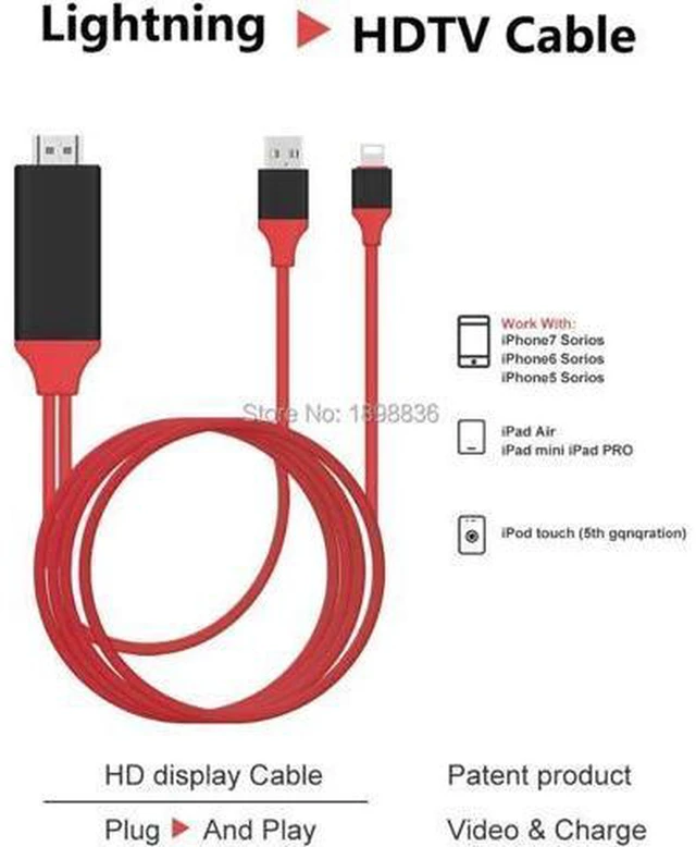 Alt view image 3 of 6 - AJMRTC 2M Lightning to HDMI HDTV AV Adapter Cable, Lightning Digital AV 1080P Screen Mirroring Cord for iPhone 5 6 6s 6 Plus 7, Sync Video to TV Monitor Projector