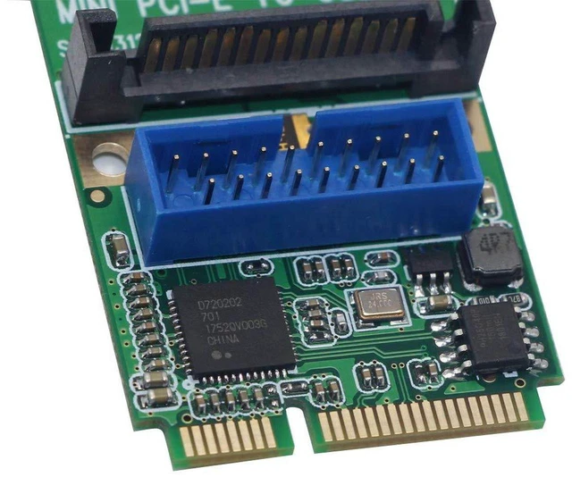 Alt view image 5 of 5 - AJMRTC Mini PCI-E to USB 3.0 Expansion Adapter Card, Mini PCI Express to 19-Pin / 20Pin USB3.0 Internal Header Converter with 15Pin SATA Auxiliary Power Port for Desktop PC, Embedded System Front Pane