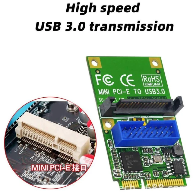Alt view image 3 of 5 - AJMRTC Mini PCI-E to USB 3.0 Expansion Adapter Card, Mini PCI Express to 19-Pin / 20Pin USB3.0 Internal Header Converter with 15Pin SATA Auxiliary Power Port for Desktop PC, Embedded System Front Pane