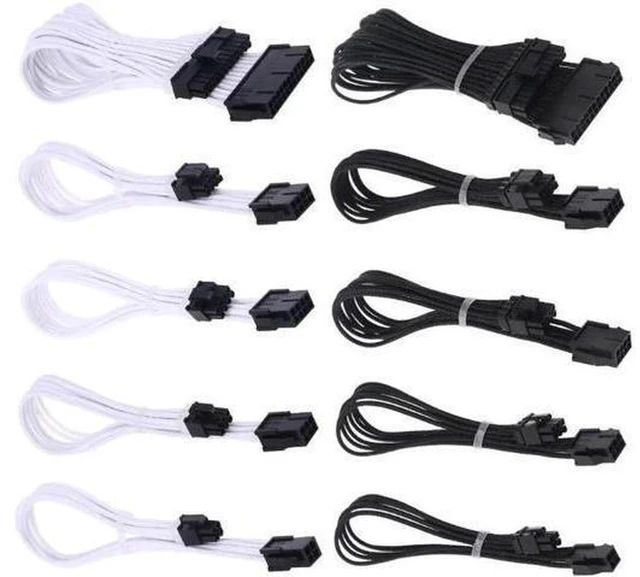 Main image of AJMRTC PC Power Supply Extension Cable Kit, 24Pin ATX, 8Pin EPS CPU, 8Pin PCIe GPU, 6Pin PCIe Power Extension Cord, Braided Sleeved Power Cable for ATX PSU, BTC Mining Rig, Custom PC Modding