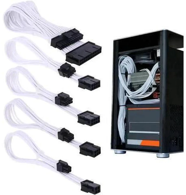 Alt view image 5 of 5 - AJMRTC PC Power Supply Extension Cable Kit, 24Pin ATX, 8Pin EPS CPU, 8Pin PCIe GPU, 6Pin PCIe Power Extension Cord, Braided Sleeved Power Cable for ATX PSU, BTC Mining Rig, Custom PC Modding