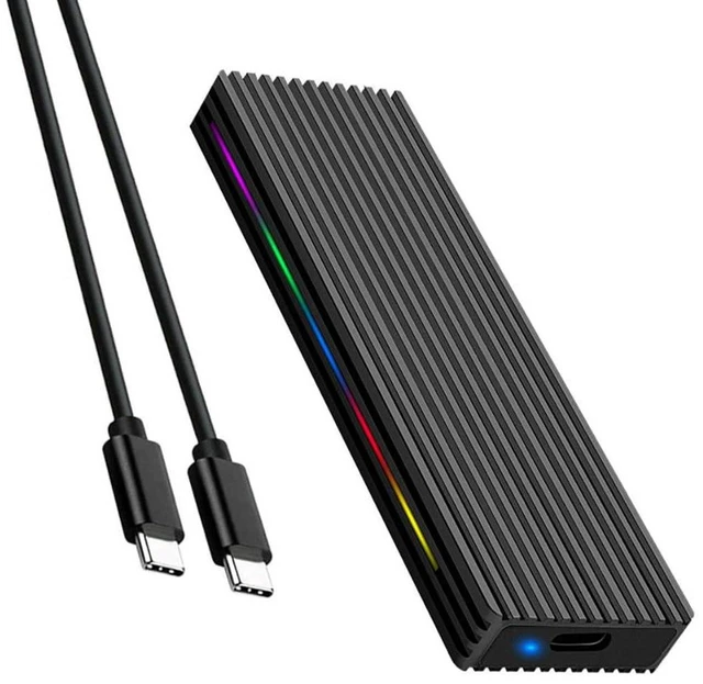 Main image of AJMRTC M.2 M Key NVMe SSD Enclosure, USB-C to USB-C 10Gbps / 5Gbps USB3.1 NGFF External SSD Case, Aluminum Alloy Portable Mobile Box with RGB Light, Black