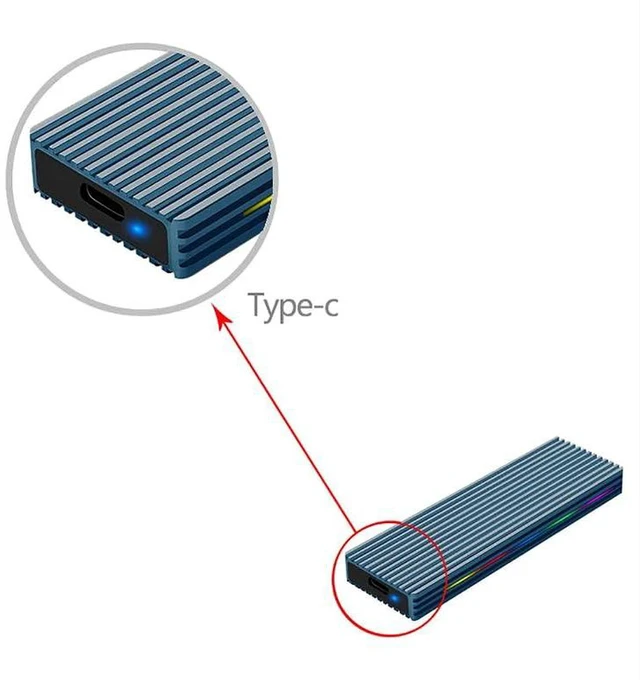 Alt view image 3 of 3 - AJMRTC M.2 M Key NVMe SSD Enclosure, USB-C to USB-C 10Gbps / 5Gbps USB3.1 NGFF External SSD Case, Aluminum Alloy Portable Mobile Box with RGB Light, Black