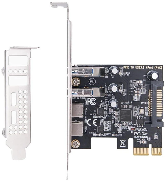 Alt view image 3 of 7 - AJMRTC MCA627 PCI-E 4-Port USB3.2 Gen1 Expansion Card 5Gbps USB-A & USB-C Adapter with SATA 15PIN Power, PCIe x1 for Desktop PC, Compatible with 2U Small Chassis and 4U Large Chassis, Support Windows