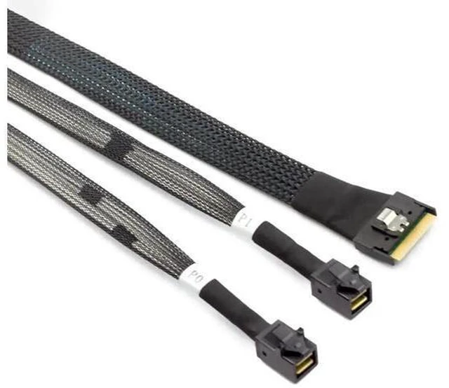 Alt view image 4 of 5 - AJMRTC Mini SlimSAS SFF-8654 8i PCIe 4.0 to Dual SFF-8643 SAS HD Cable, 32AWG 24Gbps High Speed Server Storage Extension Cord for RAID Controller, HDD Backplane
