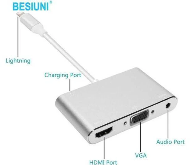 Alt view image 5 of 6 - AJMRTC Lightning to HDMI VGA Audio Adapter, 2-in-1 Digital AV Converter with USB Power Cable, Screen Mirroring for iPhone iPad, Support 1080P Output to TV Monitor Projector