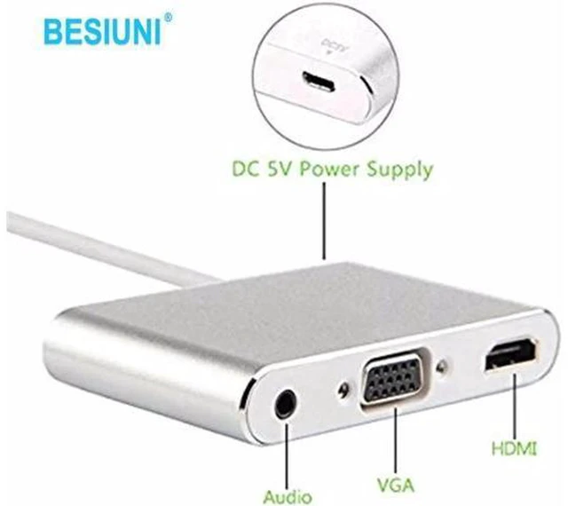 Alt view image 3 of 6 - AJMRTC Lightning to HDMI VGA Audio Adapter, 2-in-1 Digital AV Converter with USB Power Cable, Screen Mirroring for iPhone iPad, Support 1080P Output to TV Monitor Projector