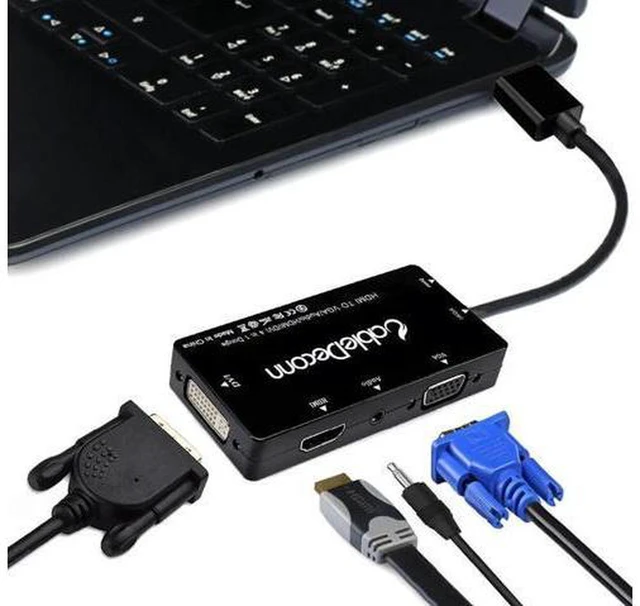 Alt view image 3 of 6 - AJMRTC 4-in-1 HDMI Multiport Adapter, HDMI Input to HDMI + VGA + DVI + 3.5mm Audio Output Converter, 1080P Full HD Video Audio Splitter Hub for Laptop, PC, Monitor, Projector