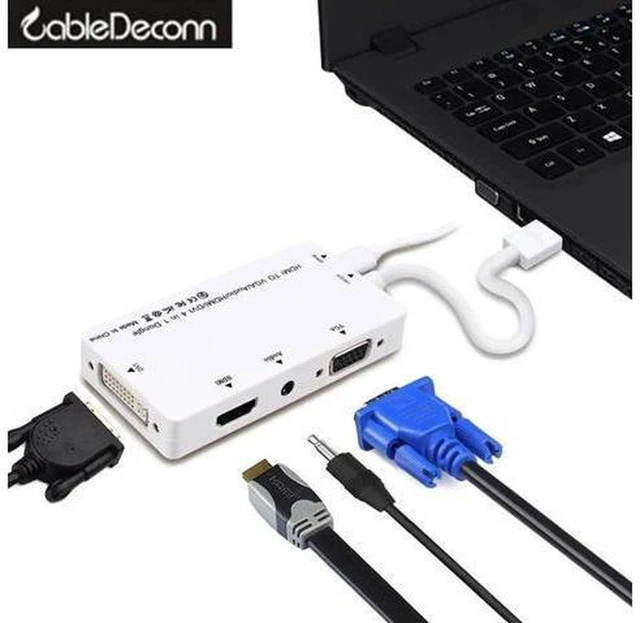 Alt view image 6 of 6 - AJMRTC 4-in-1 HDMI Multiport Adapter, HDMI Input to HDMI + VGA + DVI + 3.5mm Audio Output Converter, 1080P Full HD Video Audio Splitter Hub for Laptop, PC, Monitor, Projector