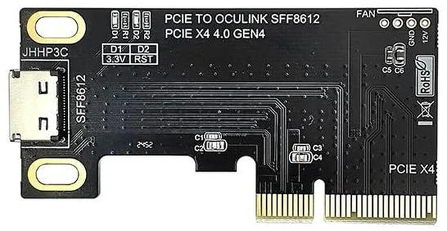 Alt view image 6 of 7 - AJMRTC PCIe 4.0 X4 to SFF-8612 OCuLink Female Adapter Card, Support SFF-8611 OCuLink Data Cable, Compatible with Motherboard PCIe X4 / X8 / X16 Slot for eGPU, U.2 NVMe SSD, Storage Expansion