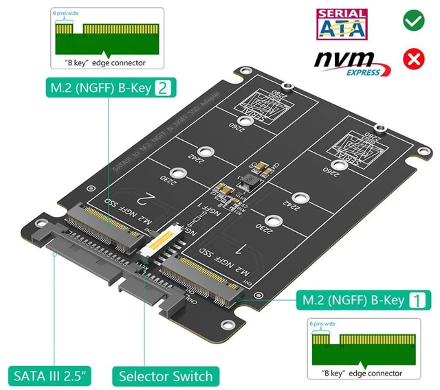 Alt view image 4 of 7 - AJMRTC Dual M.2 NGFF B-Key to SATA 3.0 Adapter Card, 6Gbps SATA Protocol SSD Converter with Protective Case, Support M.2 SATA SSD 2230 2242 2260 2280 for Desktop NAS