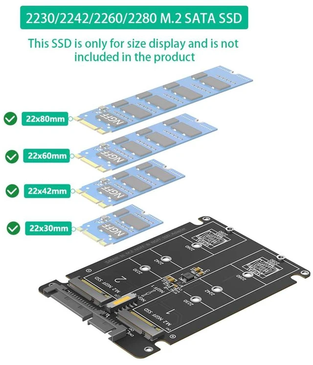 Alt view image 2 of 7 - AJMRTC Dual M.2 NGFF B-Key to SATA 3.0 Adapter Card, 6Gbps SATA Protocol SSD Converter with Protective Case, Support M.2 SATA SSD 2230 2242 2260 2280 for Desktop NAS