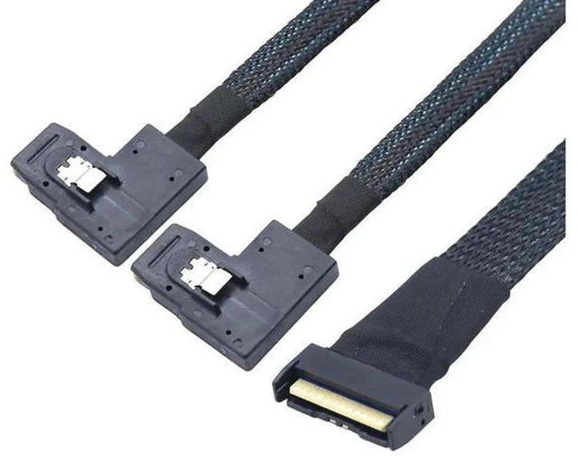 Alt view image 2 of 6 - AJMRTC PCIe Gen5 MCIO 8i SFF-8654 8i Right Angle Adapter Cable, MCIO 8X to Dual SFF-8087 Mini SAS HD High Speed Server Storage Cable for RAID HBA, HDD Backplane, NAS