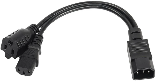 Main image of AJMRTC 1ft IEC320 C14 Male to C13 + NEMA 5-15R Y Splitter Power Cord, 18AWG 10A 250V AC Dual Output Cable for Server, PDU, UPS, Industrial Equipment