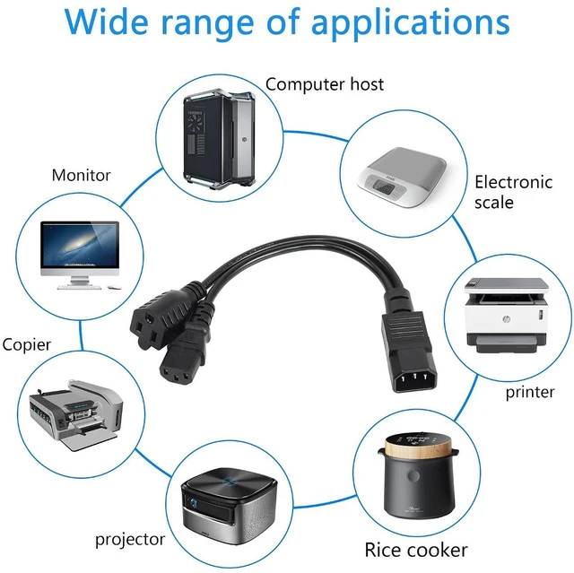 Alt view image 7 of 7 - AJMRTC 1ft IEC320 C14 Male to C13 + NEMA 5-15R Y Splitter Power Cord, 18AWG 10A 250V AC Dual Output Cable for Server, PDU, UPS, Industrial Equipment