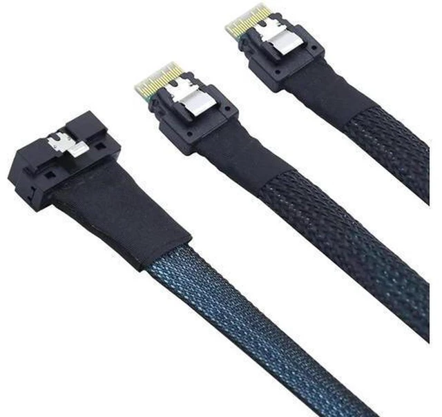 Alt view image 6 of 6 - AJMRTC Low Profile SlimSAS SFF-8654 8i to Dual SFF-8654 4i Breakout Cable, 12Gbps High Speed SAS Cord for Server RAID HBA, NVMe SSD, Storage Backplane, NAS Disk Array