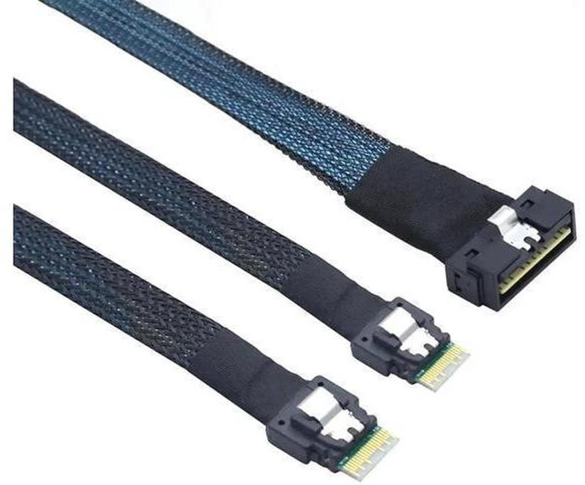 Alt view image 5 of 6 - AJMRTC Low Profile SlimSAS SFF-8654 8i to Dual SFF-8654 4i Breakout Cable, 12Gbps High Speed SAS Cord for Server RAID HBA, NVMe SSD, Storage Backplane, NAS Disk Array