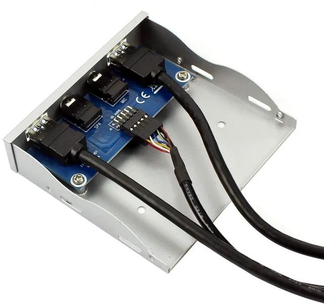 Alt view image 6 of 6 - AJMRTC 3.5 Inch Floppy Bay Front Panel Hub, 2-Port USB3.0 5Gbps, HD Audio Earphone & Mic Connector, 19Pin Header Cable, Silver White Bracket for Desktop PC