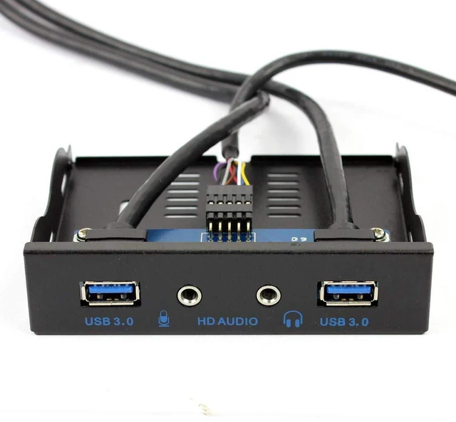 Main image of AJMRTC Black 3.5 Inch Floppy Bay Front Panel Hub, 2-Port USB3.0 5Gbps, 19Pin Header, HD Audio Earphone & Mic Connector, Internal Cable for Desktop PC Case Upgrade