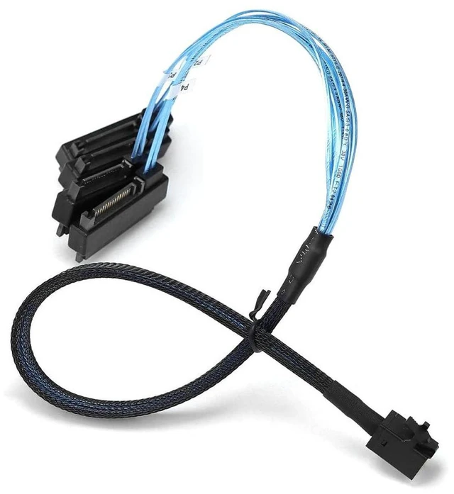 Main image of AJMRTC 100CM Mini SAS HD SFF-8643 to 4×SFF-8482 29Pin Breakout Cable, 12Gbps High Speed Server RAID Cord for SAS HDD, SAS SSD, RAID HBA, Storage Backplane, NAS