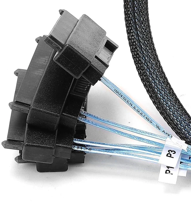 Alt view image 2 of 7 - AJMRTC 100CM Mini SAS HD SFF-8643 to 4×SFF-8482 29Pin Breakout Cable, 12Gbps High Speed Server RAID Cord for SAS HDD, SAS SSD, RAID HBA, Storage Backplane, NAS