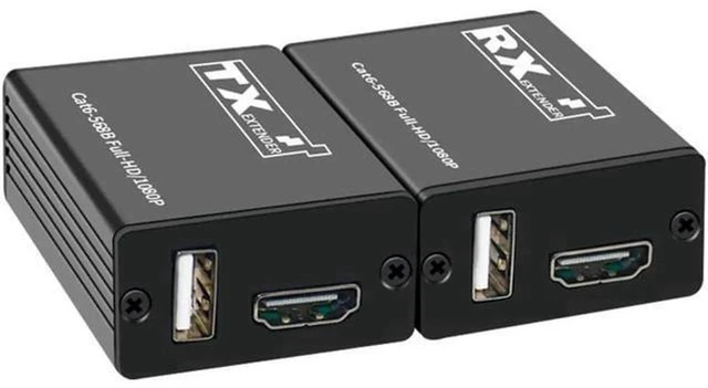 Main image of AJMRTC 30M USB KVM HDMI Extender Over Single Cat6 Ethernet Cable, HDMI to RJ45 Network Transmitter Receiver Kit, 1080P@60Hz Video + USB Keyboard Mouse Extension for PC, NVR, DVR, Monitor